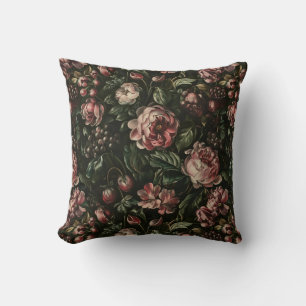 Almofada Monograma Barroco Escuro Púrpura Padrão Floral