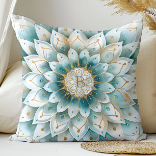 Almofada Monograma Blue Teal Dourado Mandala