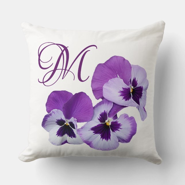Almofada Monograma bonito, monograma M, flora pansônica rox (Frente)