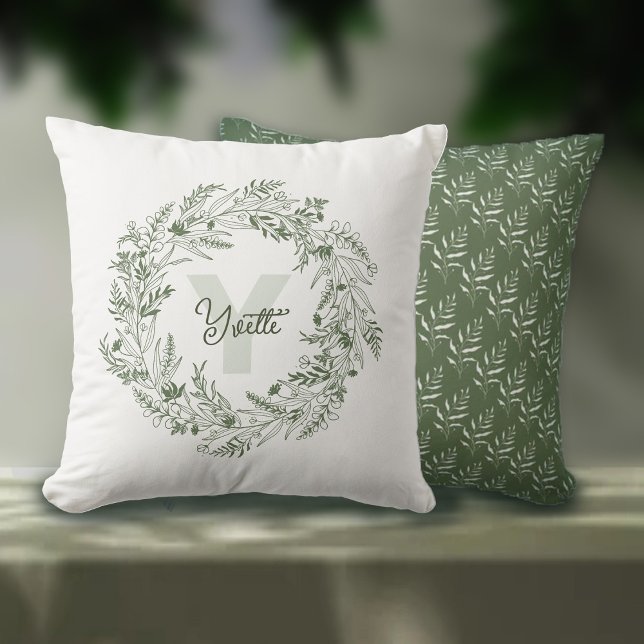 Almofada Monograma Botânico Verde Y (Criador carregado)