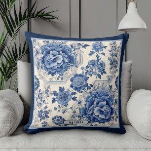 Almofada Monograma branco branco-chic da chinoiserie toile