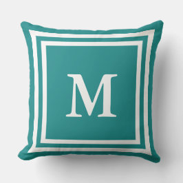 Almofada Monograma Branco Personalizado em Teal