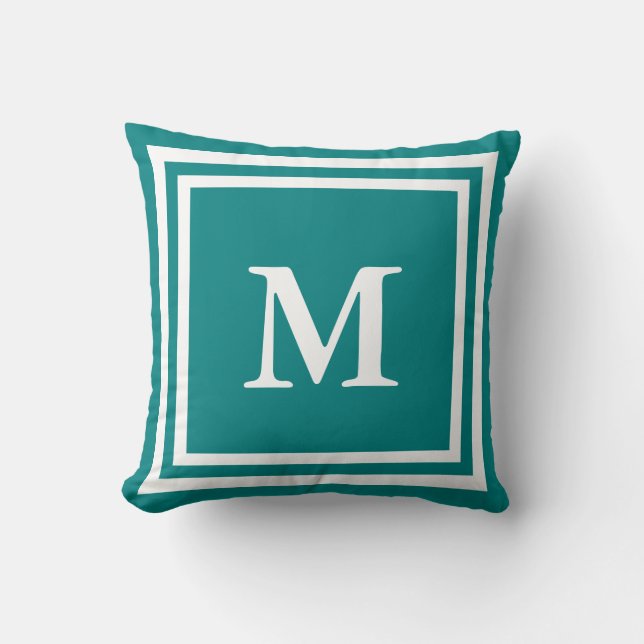 Almofada Monograma Branco Personalizado em Teal (Frente)