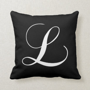 Almofada Monograma branco preto L travesseiro Monogrammed
