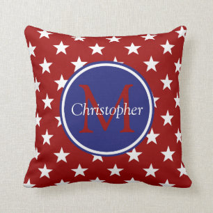 Almofada Monograma branco vermelho náutico das estrelas