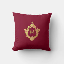 Almofada Monograma Burgundy Faux Dourado Crest Elegante