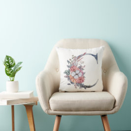 Almofada Monograma C Floral Aquarela Azul Rosa Bege