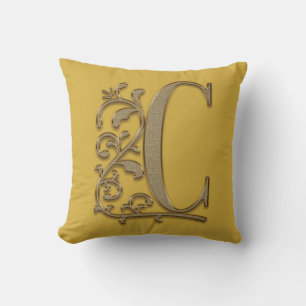 Almofada Monograma C Mostarda Amarelo Família Casamento, An