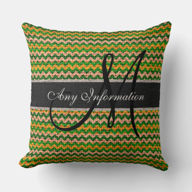 Almofada Monograma Chevron Burel Rústico #36 (Frente)