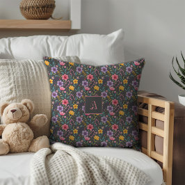 Almofada Monograma cinza simples com padrão de flor silvest
