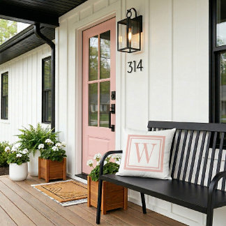 Almofada Monograma Clássico Quadrado Rosa e Branco de Pétal