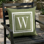 Almofada Monograma Clássico Quadrado Verde Oliva e Branco<br><div class="desc">Crie sua própria almofada personalizada em qualquer combinação de cores para combinar perfeitamente com a decoração da sua casa em qualquer espaço! Use as ferramentas de design para alterar a cor do fundo e a cor da borda quadrada, ou adicione seu próprio texto para incluir um nome, iniciais de monograma...</div>