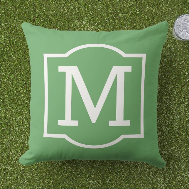 Almofada Monograma Clássico Verde Branco em Suporte (Grama)