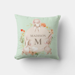 Almofada Monograma Coelho Coelho Floral Personalizado