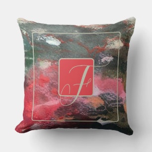 Almofada Monograma com abstrato vermelho-castanho
