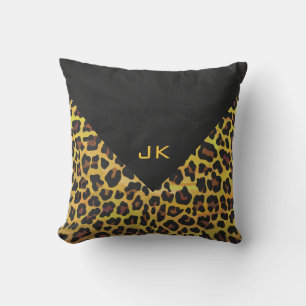 Almofada Monograma com Leopardo Castanho e Amarelo