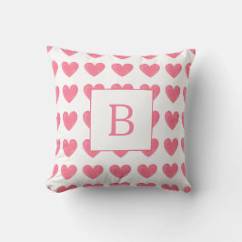 Almofada Monograma com padrão de coração rosa em aquarela p