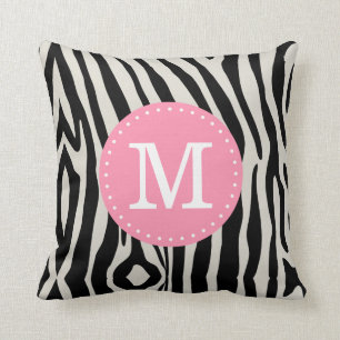 Almofada Monograma cor-de-rosa e preto da luz - da zebra da