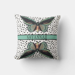 Almofada Monograma da Borboleta Negra Turquesa da Menina Mo