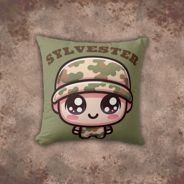 Almofada Monograma da Camuflagem do Exército Kawaii em Verd (Criador carregado)