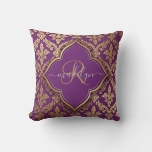 Almofada Monograma da Fleur Dourada Roxo