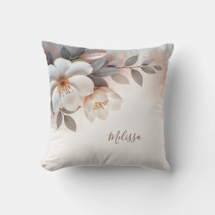 Almofada Monograma da Flor de Aquarela 3D Elegante