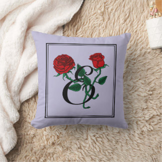 Almofada Monograma da Letra E com Rosas Vermelhas Roxo