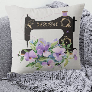Almofada Monograma da Máquina de Serradura Floral Purple
