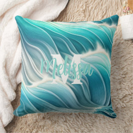 Almofada Monograma das ondas do Oceano Pastel ensolarado