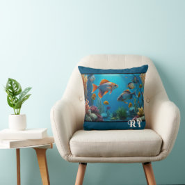 Almofada Monograma de Aquário de Peixes Modernos