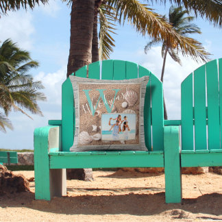 Almofada Monograma de areia de madeira de praia com tempo