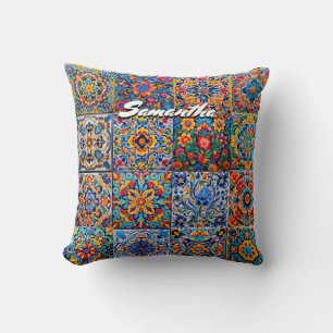 Almofada Monograma de azulejos vermelhos de talavera mexica