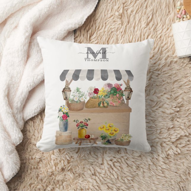 Almofada Monograma de Carrinho Floral de Mercado do Aqueced (Cobertor)