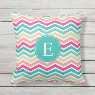 Almofada Monograma de Chevron Turquoise Rosa