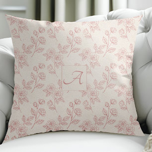 Almofada Monograma de Chintz de Papel de Rosa vermelha Eleg