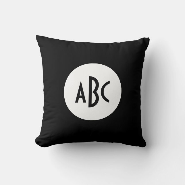 Almofada Monograma de Círculo Branco e Preto (Frente)
