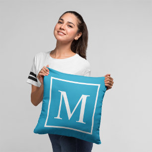 Almofada Monograma de cor azul turquesa