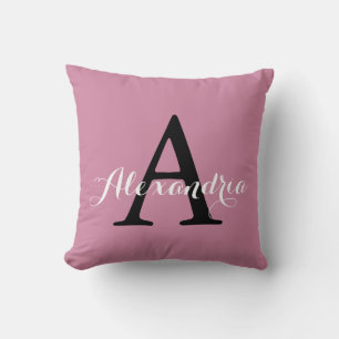 Almofada Monograma de cor sólida cor rosa suave de Rosa de