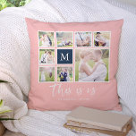 Almofada Monograma de cores editável Esta é a Colagem de fo<br><div class="desc">Travesseiro monograma com as palavras "este somos nós" em um script de na moda com 8 fotos quadradas organizadas em um layout de grade com uma borda branca ao seu redor no fazer frontal e traseiro, com 16 fotos no total que você pode substituir por suas próprias fotos, todas em...</div>