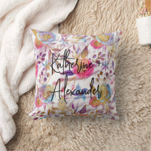 Almofada Monograma de decoração elegante, branco-rosa-claro