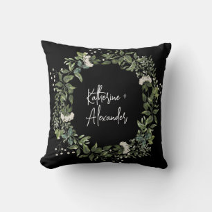 Almofada Monograma de decoração elegante preto branco flora