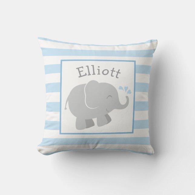 Almofada Monograma de Elefante Azul e Cinza Moderno (Frente)
