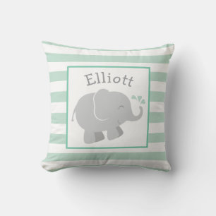 Almofada Monograma de Elefante Cinza e Hortelã Moderna