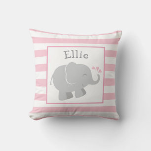 Almofada Monograma de Elefante Moderno Rosa e Cinza