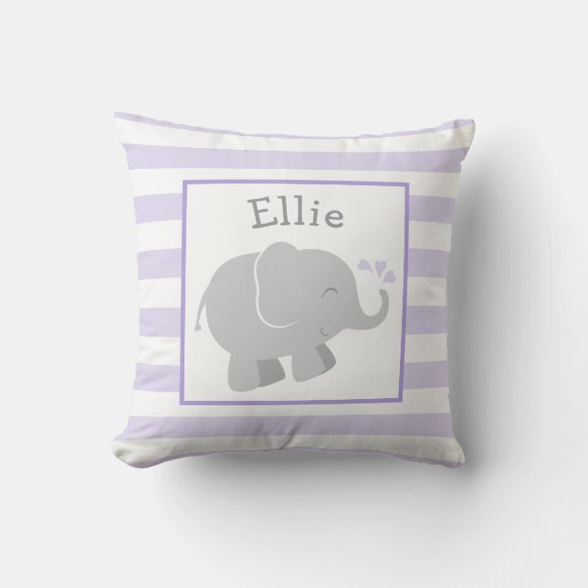 Almofada Monograma de Elefante Moderno Roxo e Cinza (Frente)