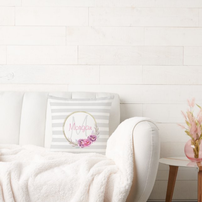 Almofada Monograma de faixas de borda Dourada floral Elegan (Sofá)