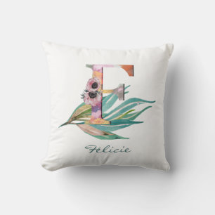 Almofada Monograma de Folhagem em Aquarela com Floral Perso