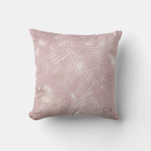 Almofada monograma de folhas tropicais de folha rosa dourad