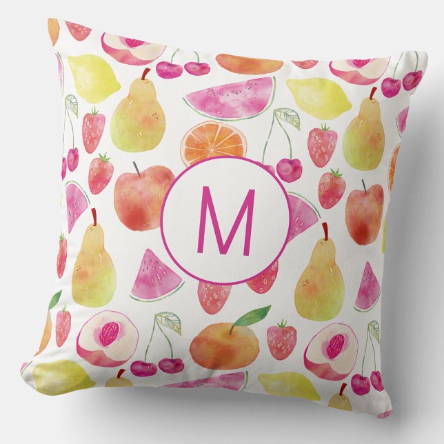 Almofada Monograma de Fruta em Aquarela (Criador carregado)
