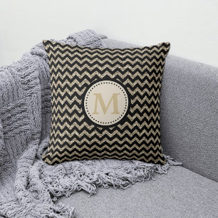 Almofada Monograma de Glitter de Cevron Dourado Prata